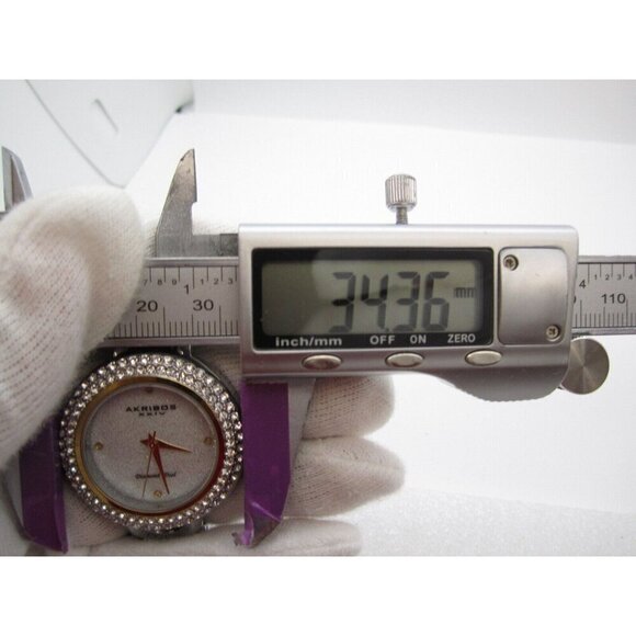 Women Akribos XXIV Diamond Dia Analog 34mm Round Watch (H222) "New Battery" - Picture 2 of 10